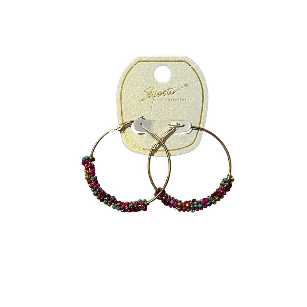 Multicolored Beaded Hoop Earrings